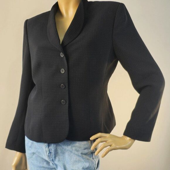 Le Suit Petite Career Blazer Jacket Black Pink Swiss Dots 4 Button Sz 10P - Picture 6 of 11